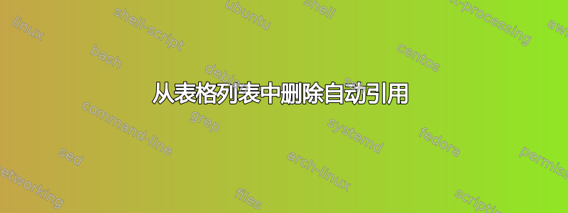 从表格列表中删除自动引用