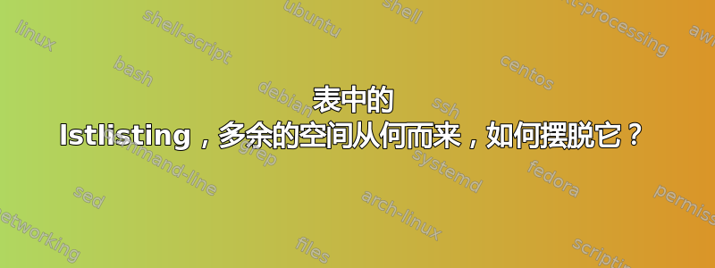 表中的 lstlisting，多余的空间从何而来，如何摆脱它？