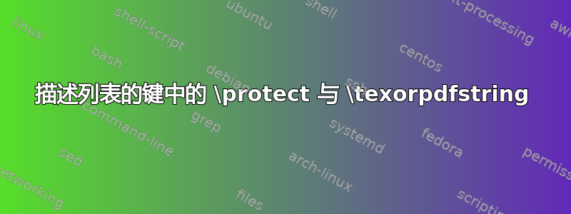 描述列表的键中的 \protect 与 \texorpdfstring