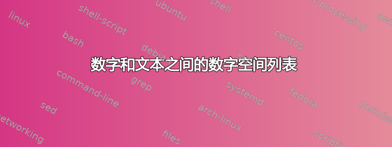 数字和文本之间的数字空间列表