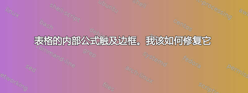 表格的内部公式触及边框。我该如何修复它