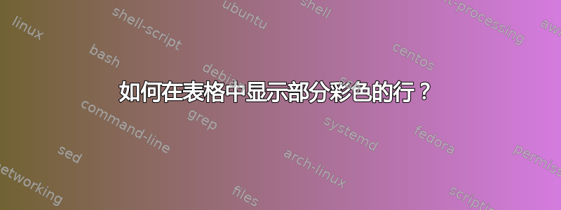 如何在表格中显示部分彩色的行？