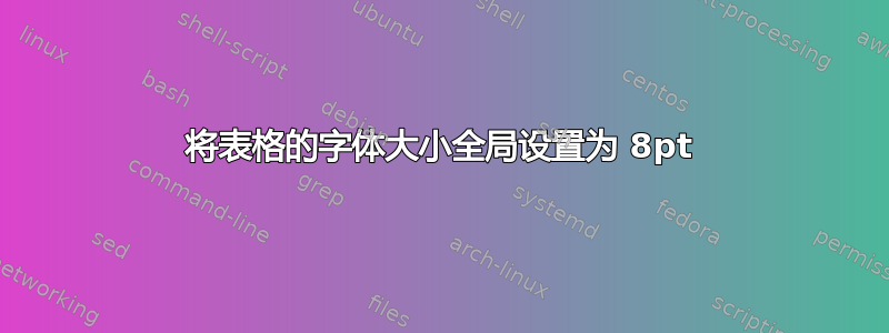 将表格的字体大小全局设置为 8pt