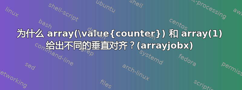 为什么 array(\value{counter}) 和 array(1) 给出不同的垂直对齐？(arrayjobx)