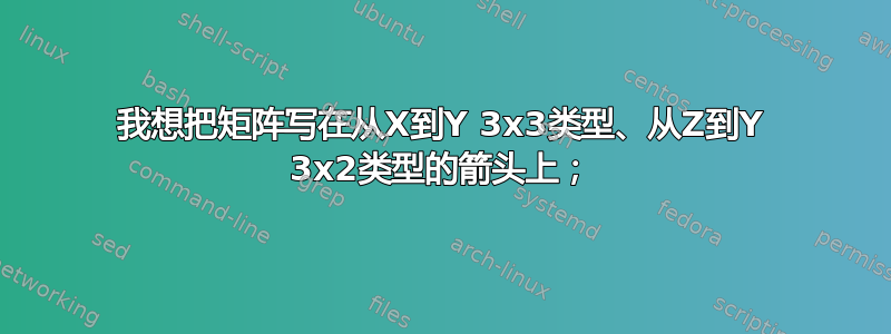 我想把矩阵写在从X到Y 3x3类型、从Z到Y 3x2类型的箭头上；