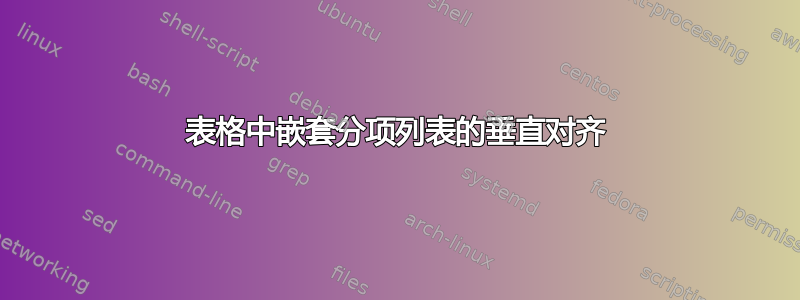 表格中嵌套分项列表的垂直对齐