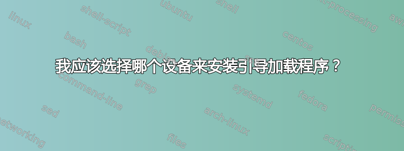 我应该选择哪个设备来安装引导加载程序？