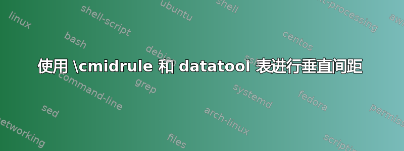 使用 \cmidrule 和 datatool 表进行垂直间距