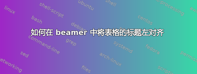 如何在 beamer 中将表格的标题左对齐