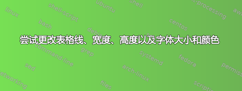 尝试更改表格线、宽度、高度以及字体大小和颜色