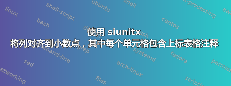 使用 siunitx 将列对齐到小数点，其中每个单元格包含上标表格注释