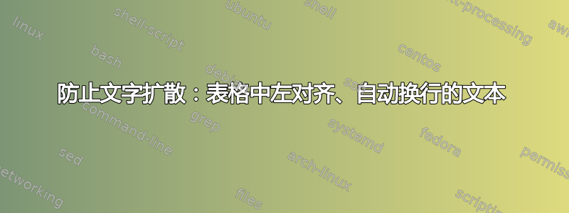 防止文字扩散：表格中左对齐、自动换行的文本