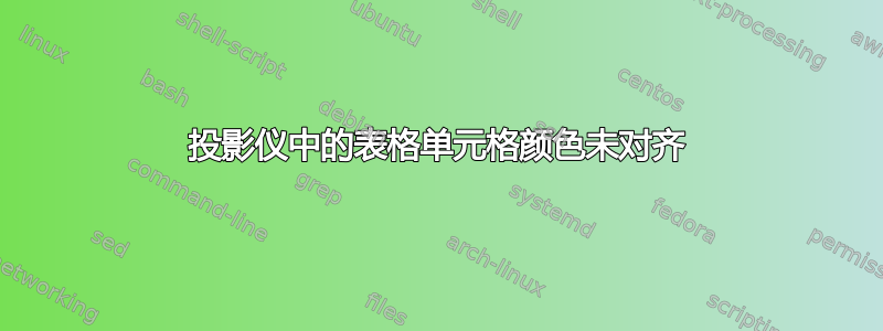 投影仪中的表格单元格颜色未对齐