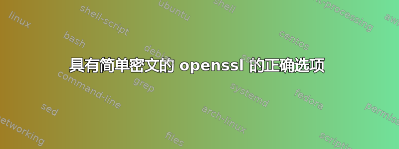 具有简单密文的 openssl 的正确选项