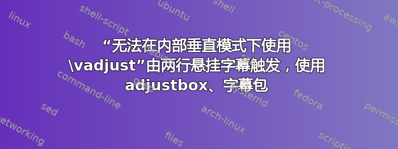 “无法在内部垂直模式下使用 \vadjust”由两行悬挂字幕触发，使用 adjustbox、字幕包