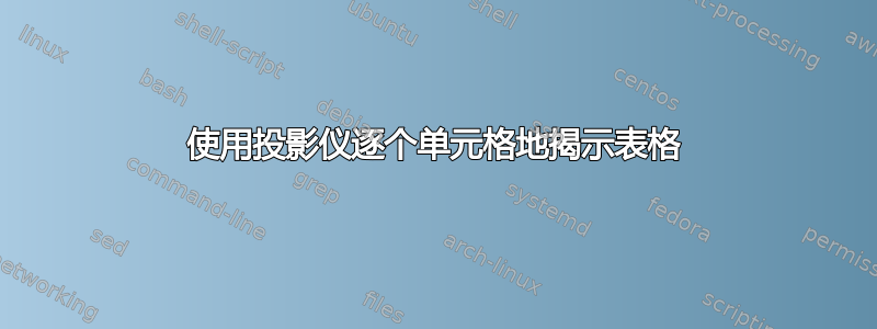 使用投影仪逐个单元格地揭示表格