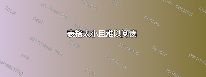 表格太小且难以阅读