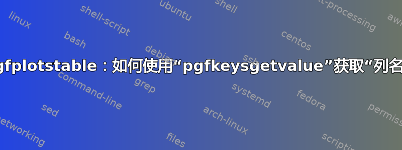 pgfplotstable：如何使用“pgfkeysgetvalue”获取“列名”