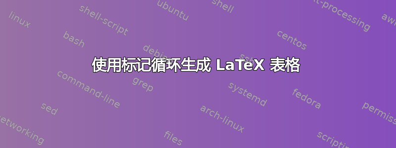 使用标记循环生成 LaTeX 表格