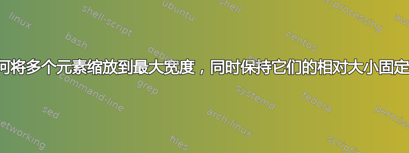 如何将多个元素缩放到最大宽度，同时保持它们的相对大小固定？