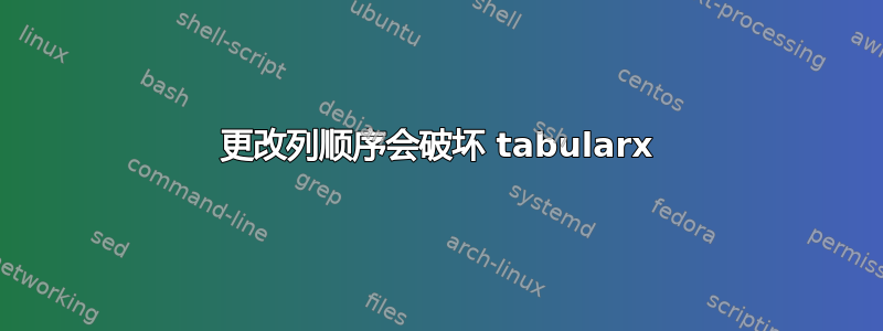 更改列顺序会破坏 tabularx