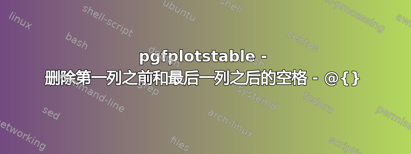 pgfplotstable - 删除第一列之前和最后一列之后的空格 - @{}