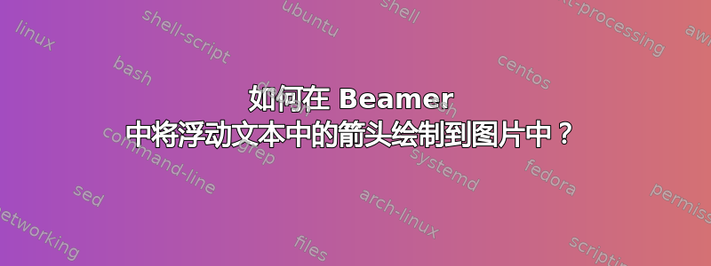 如何在 Beamer 中将浮动文本中的箭头绘制到图片中？