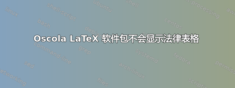 Oscola LaTeX 软件包不会显示法律表格