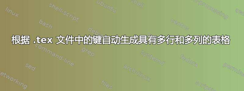 根据 .tex 文件中的键自动生成具有多行和多列的表格