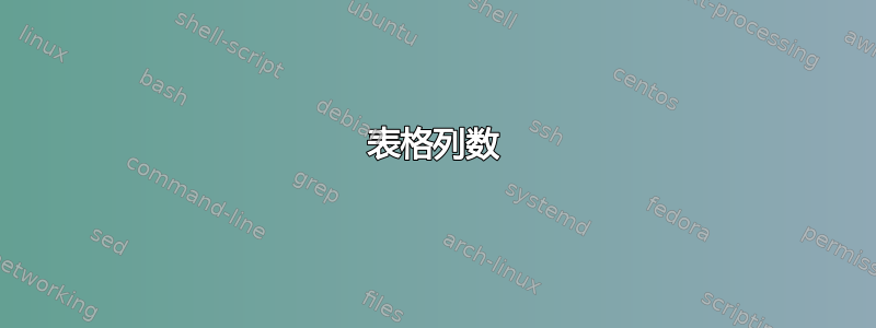 表格列数