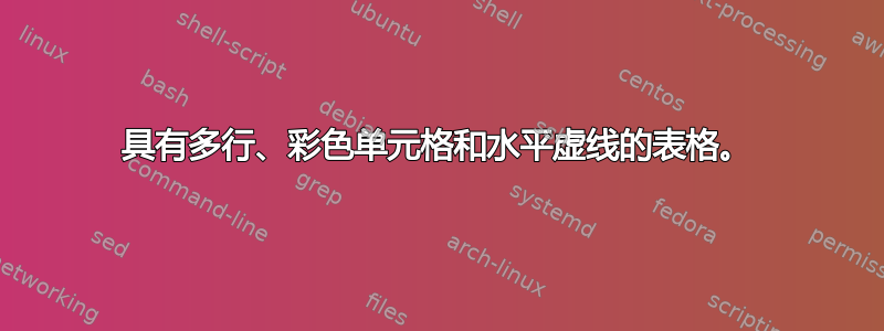 具有多行、彩色单元格和水平虚线的表格。