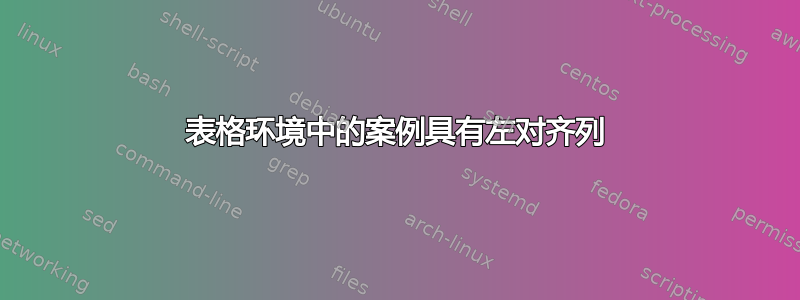 表格环境中的案例具有左对齐列