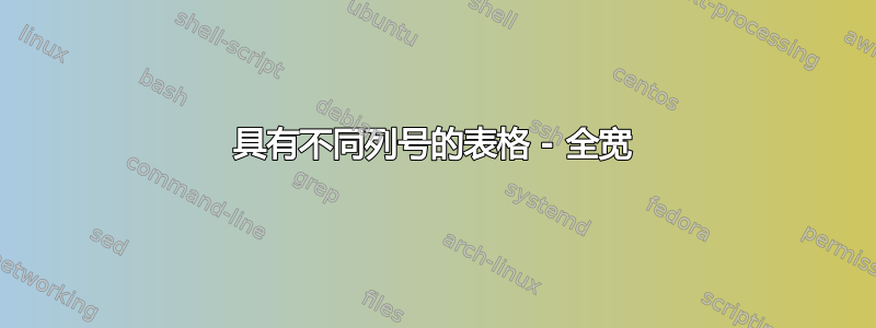 具有不同列号的表格 - 全宽