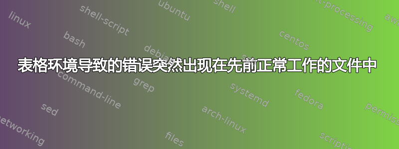 表格环境导致的错误突然出现在先前正常工作的文件中