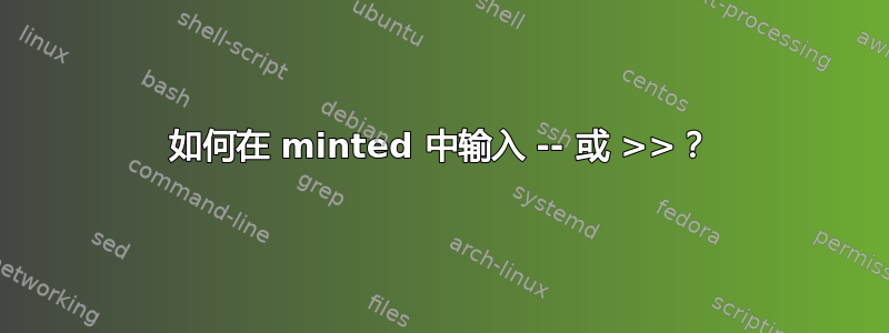 如何在 minted 中输入 -- 或 >>？