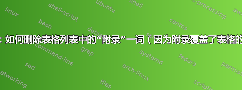 Latex：如何删除表格列表中的“附录”一词（因为附录覆盖了表格的名称）