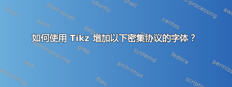 如何使用 Tikz 增加以下密集协议的字体？