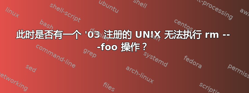 此时是否有一个 '03 注册的 UNIX 无法执行 rm -- -foo 操作？