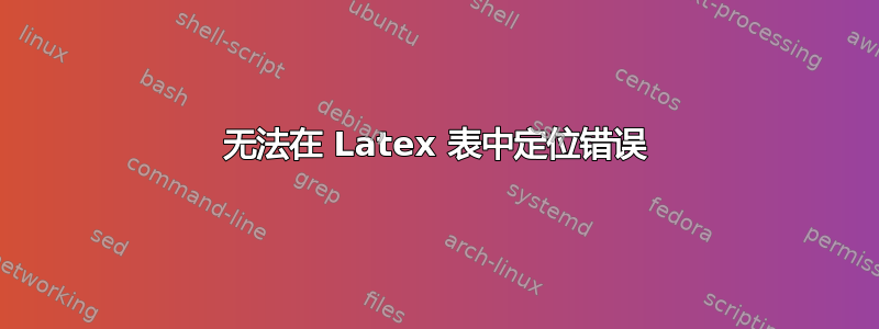 无法在 Latex 表中定位错误