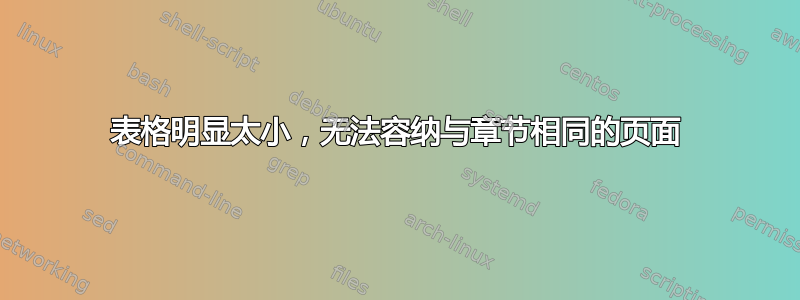 表格明显太小，无法容纳与章节相同的页面