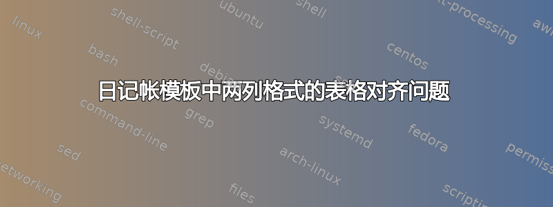 日记帐模板中两列格式的表格对齐问题