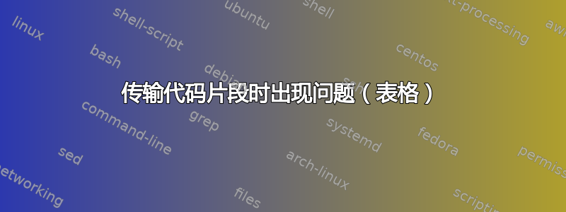 传输代码片段时出现问题（表格）