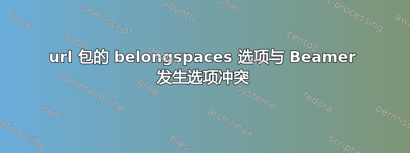 url 包的 belongspaces 选项与 Beamer 发生选项冲突