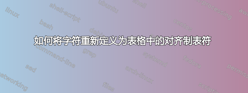 如何将字符重新定义为表格中的对齐制表符