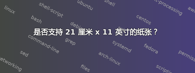 是否支持 21 厘米 x 11 英寸的纸张？