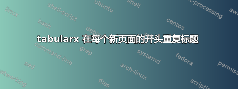 tabularx 在每个新页面的开头重复标题