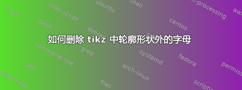 如何删除 tikz 中轮廓形状外的字母