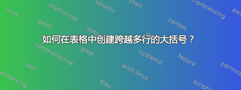 如何在表格中创建跨越多行的大括号？