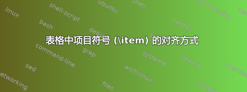 表格中项目符号 (\item) 的对齐方式