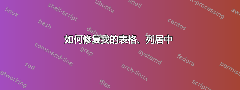 如何修复我的表格、列居中